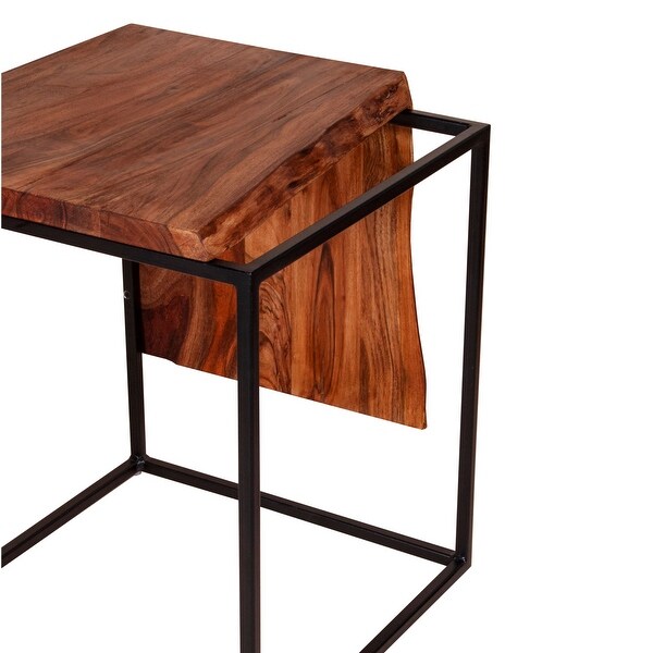 21 Inch Solid Water Resistant Live Edge Modern Style Acacia Wood Accent End Side Table with Metal Frame for Living Space