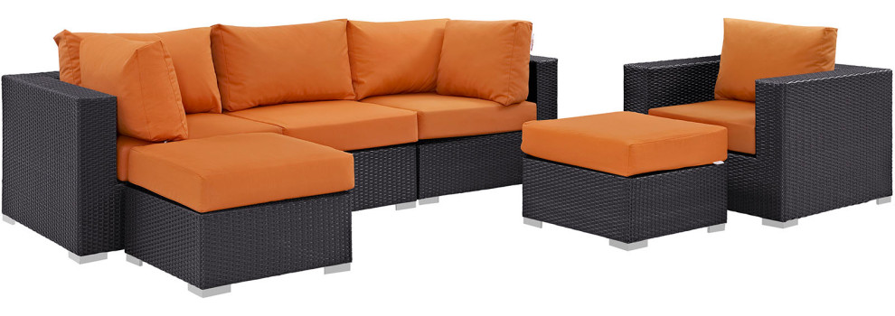 Convene 6 Piece Outdoor Wicker Rattan Sectional Set   Tropical   Outdoor Lounge Sets   by Beyond Design  ampMore  Houzz