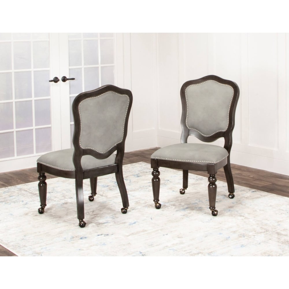 Vegas Light Gray and Dark Gray Nailheads and Casters Side Chair (Set of 2)   24.5\