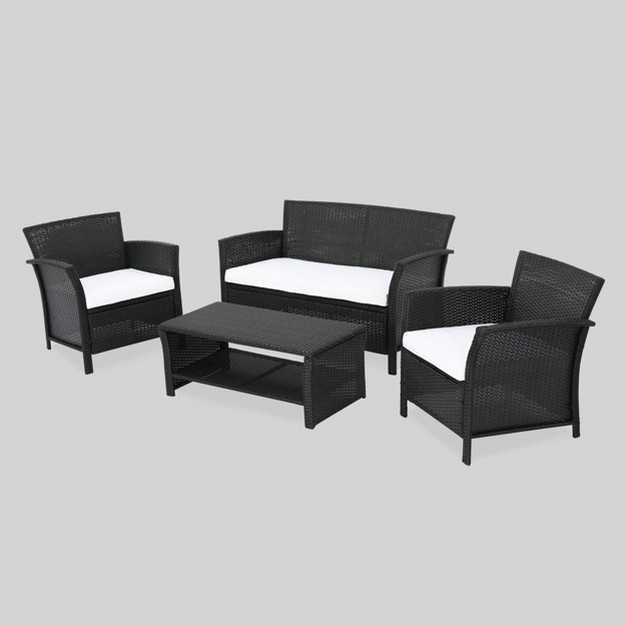 St Lucia 4pc Wicker Patio Seating Set Black white Christopher Knight Home