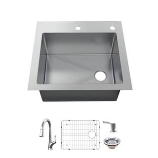 Glacier Bay AIO Dolancourt 25 in. Drop-inUndermount Single Bowl 18 Gauge Stainless Steel Kitchen Sink with Pull-Down Faucet VDR2522A1PA1