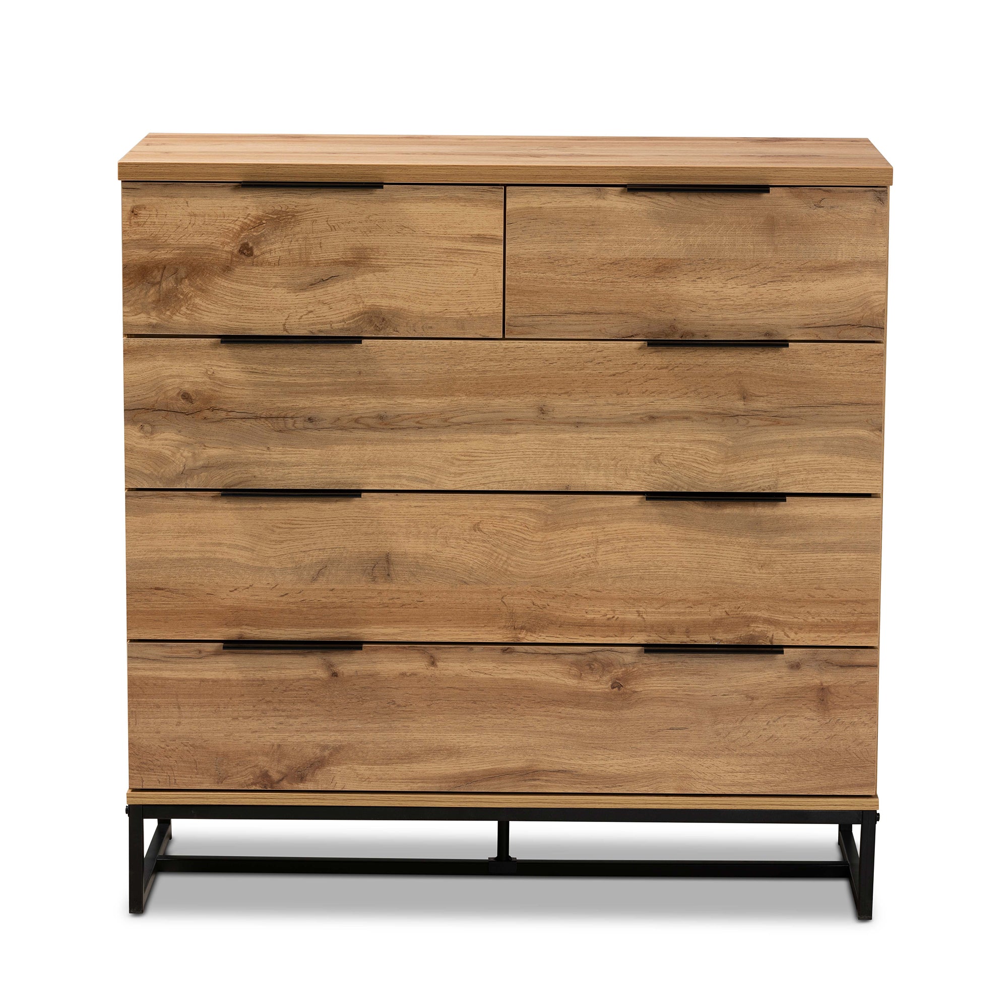 Baxton Studio Franklin Modern and Contemporary Oak Finished Wood and Black Finished Metal 5-Drawer Bedroom Chest