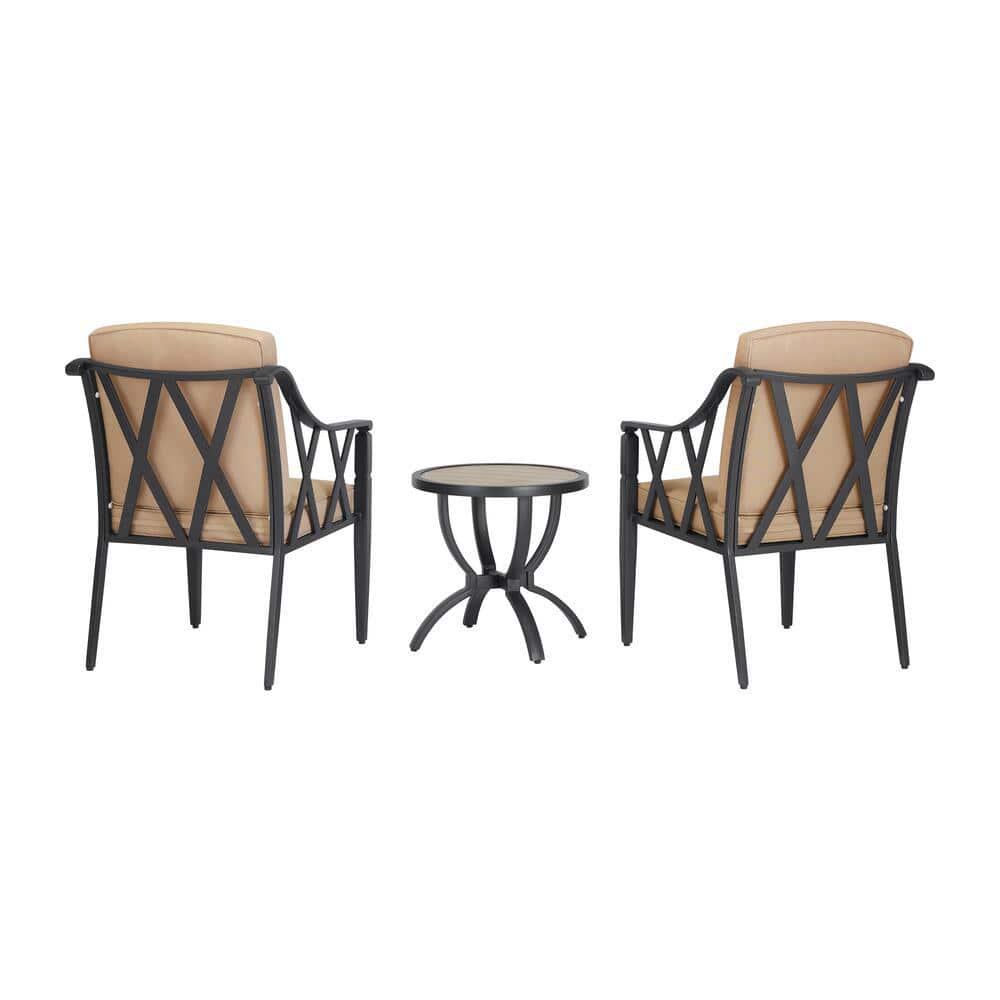 Hampton Bay Harmony Hill 3Piece Black Steel Outdoor Patio Stationary Conversation Set with Sunbrella Beige Tan Cushions