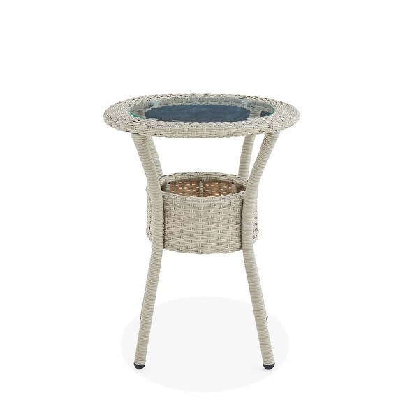 Lamitan Outdoor Wicker Round Glass Top Accent Table With Storage by Havenside Home