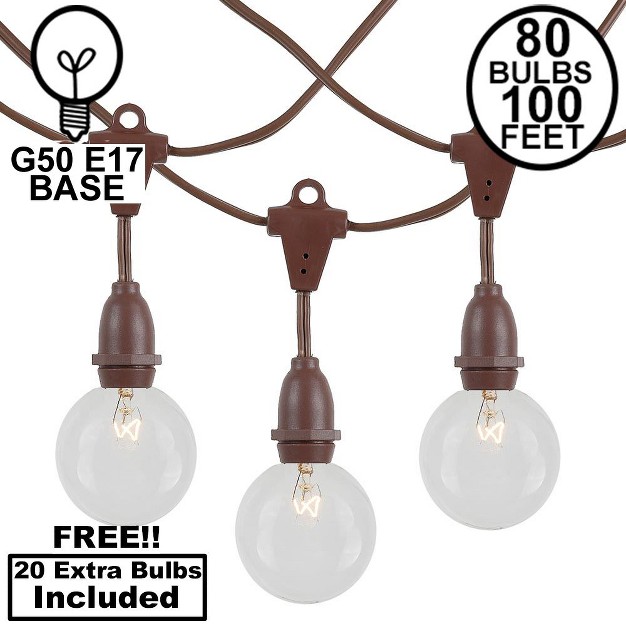 Novelty Lights Globe Outdoor String Lights With 100 Suspended Sockets Suspended Brown Wire 100 Feet