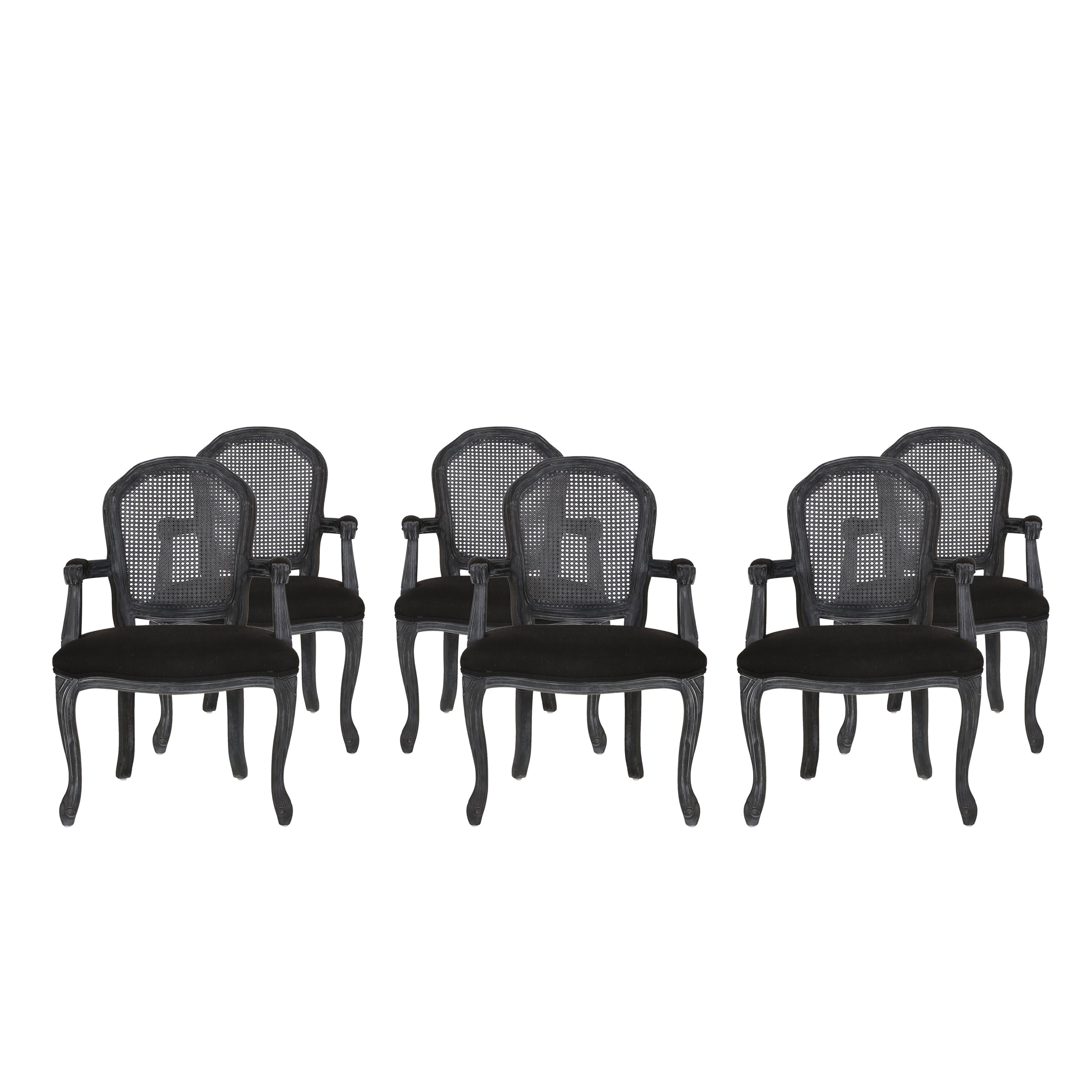 Mariette French Country Wood and Cane Upholstered Dining Chair, Set of 6