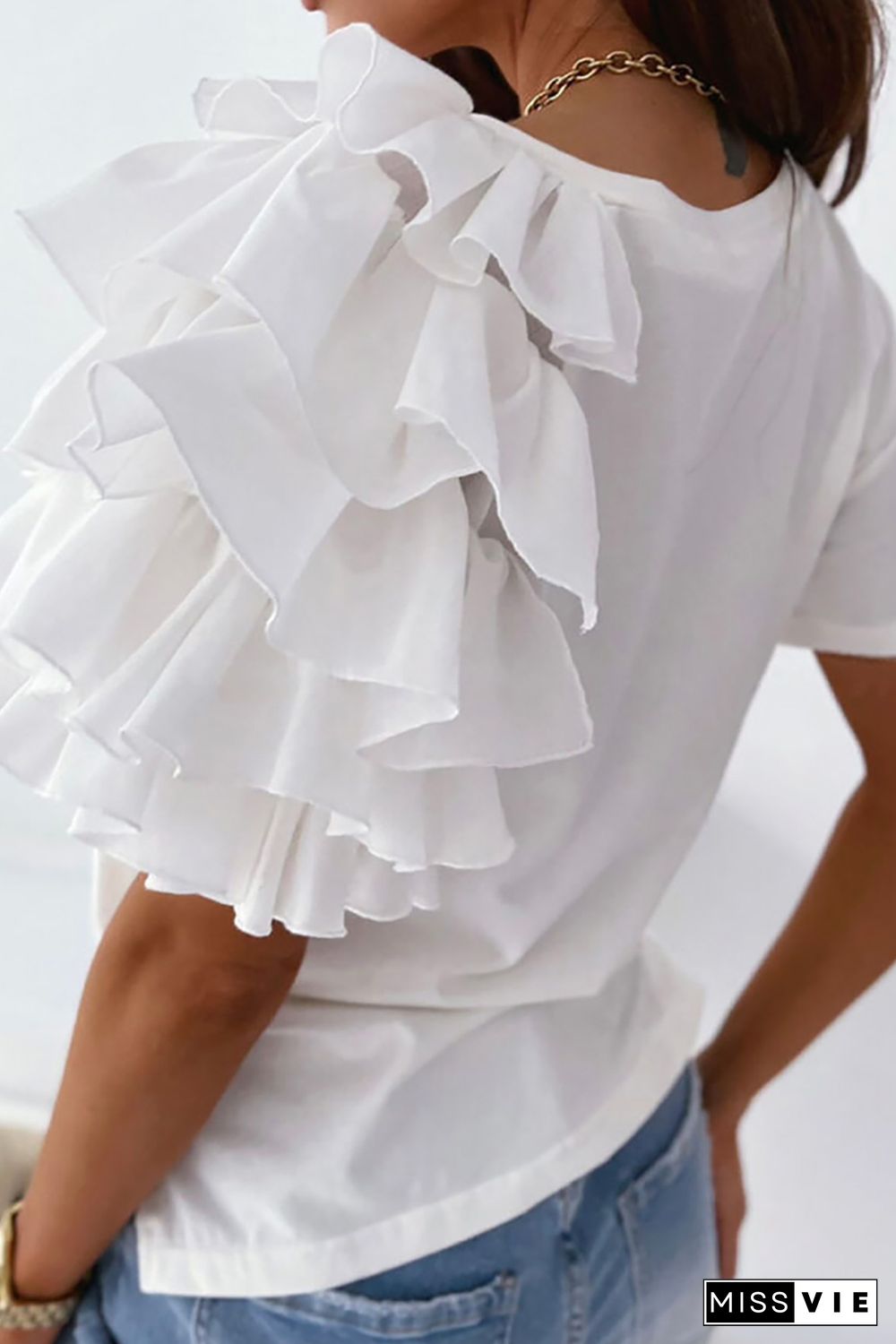 White Asymmetric Cascading Sleeve Tee