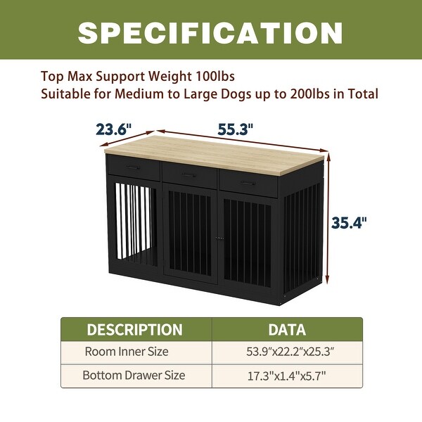 Modern Large Dog Crate with Storage Drawers