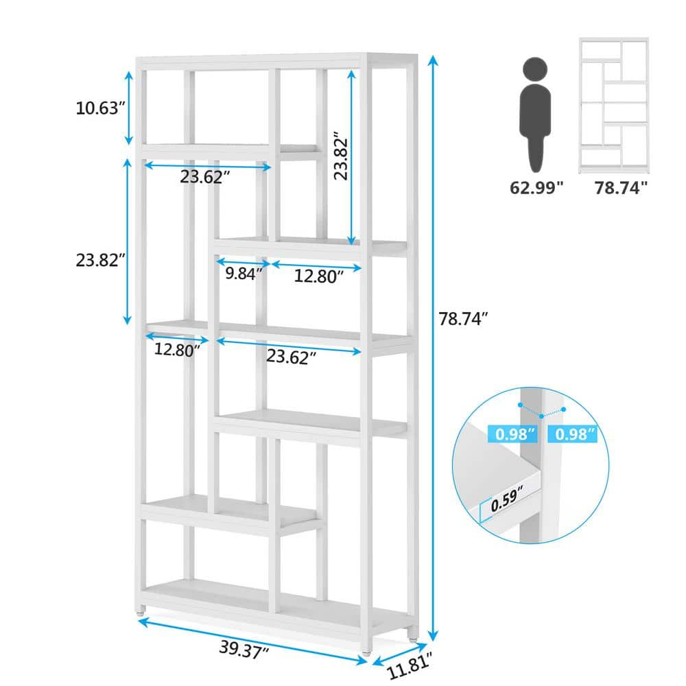 Tribesigns Earlimart 78.7 in. White Wood 7-Shelf Etagere Bookcase with Open Back ZHD-U0021