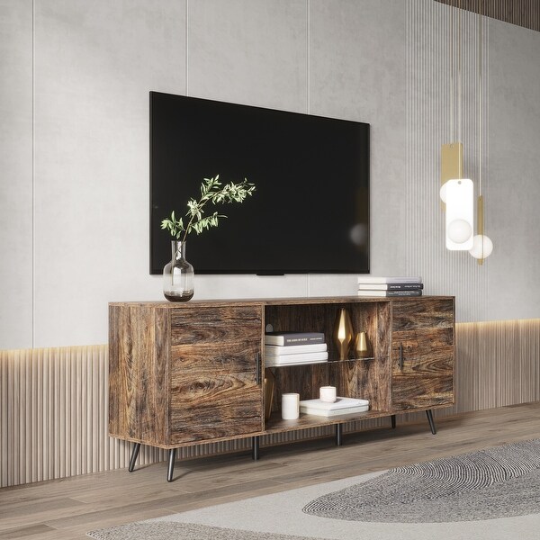 Media TV Stand and Entertainment Center for up to 65 inch TV with Adjustable Glass Shelf