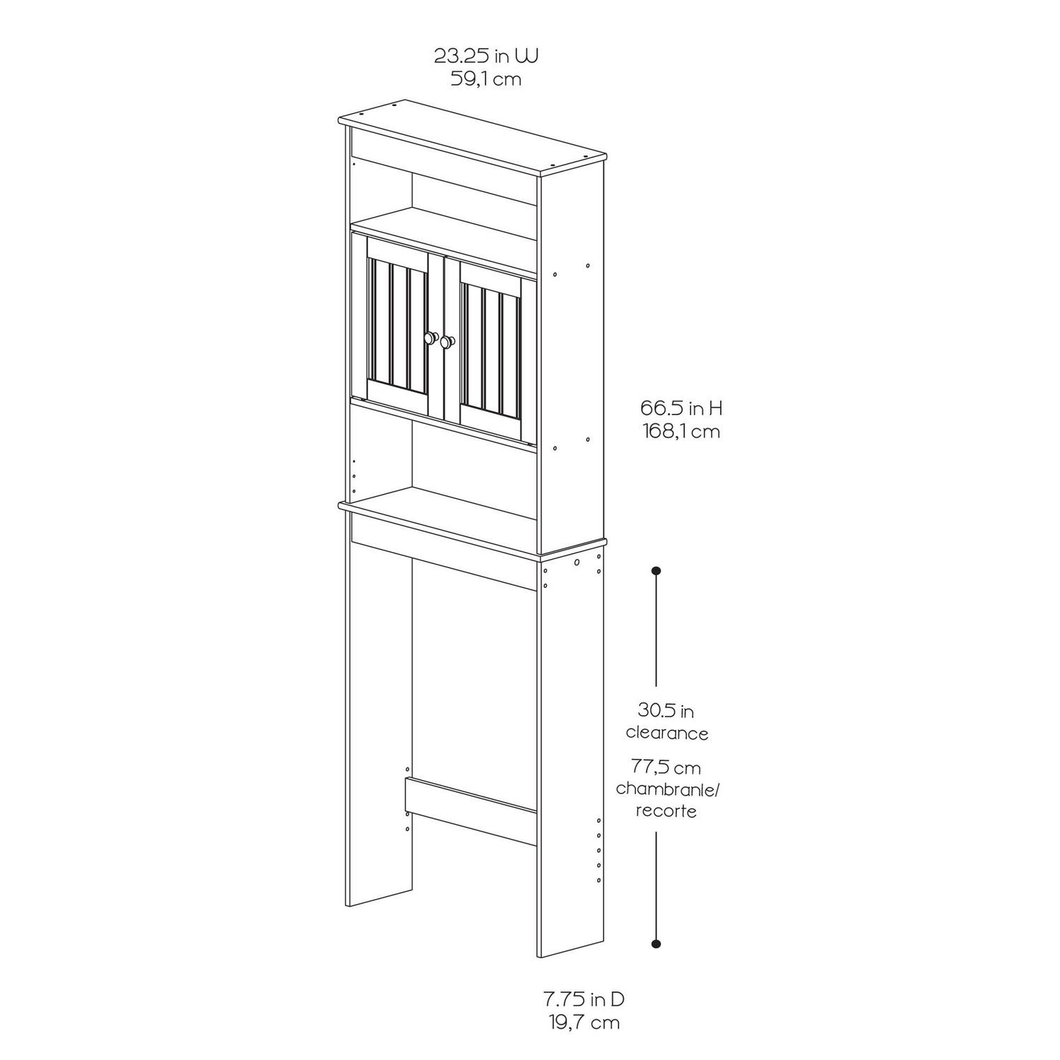 White Bathroom Spacesaver with Cabinet and 3 Shelves， Zenna Home Country Cottage over-the-Toilet