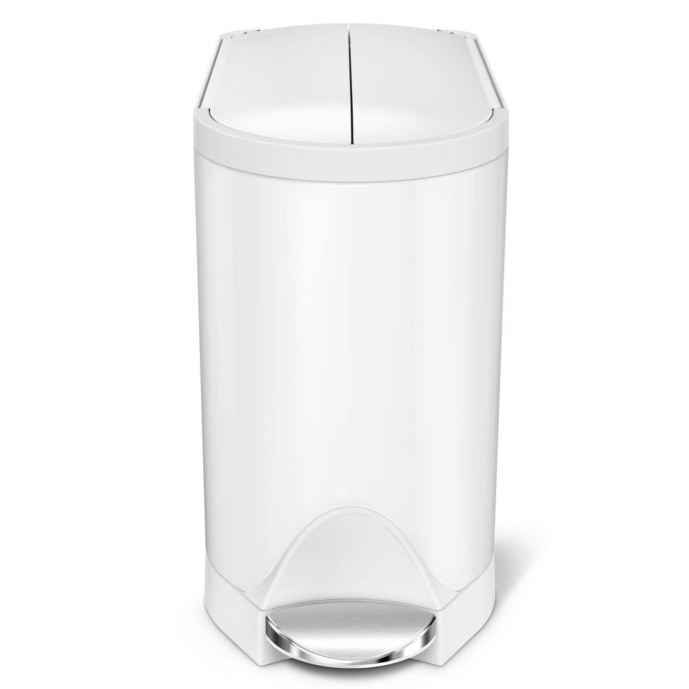 simplehuman 10-Liter White Stainless Steel Butterfly Step-On Trash Can CW2042