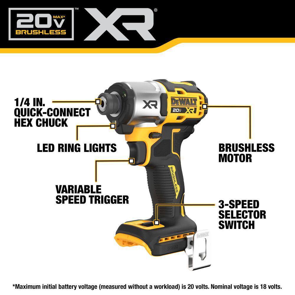 DW 20-Volt Maximum XR Cordless Brushless 14 in. 3-Speed Impact Driver (Tool-Only) DCF845B