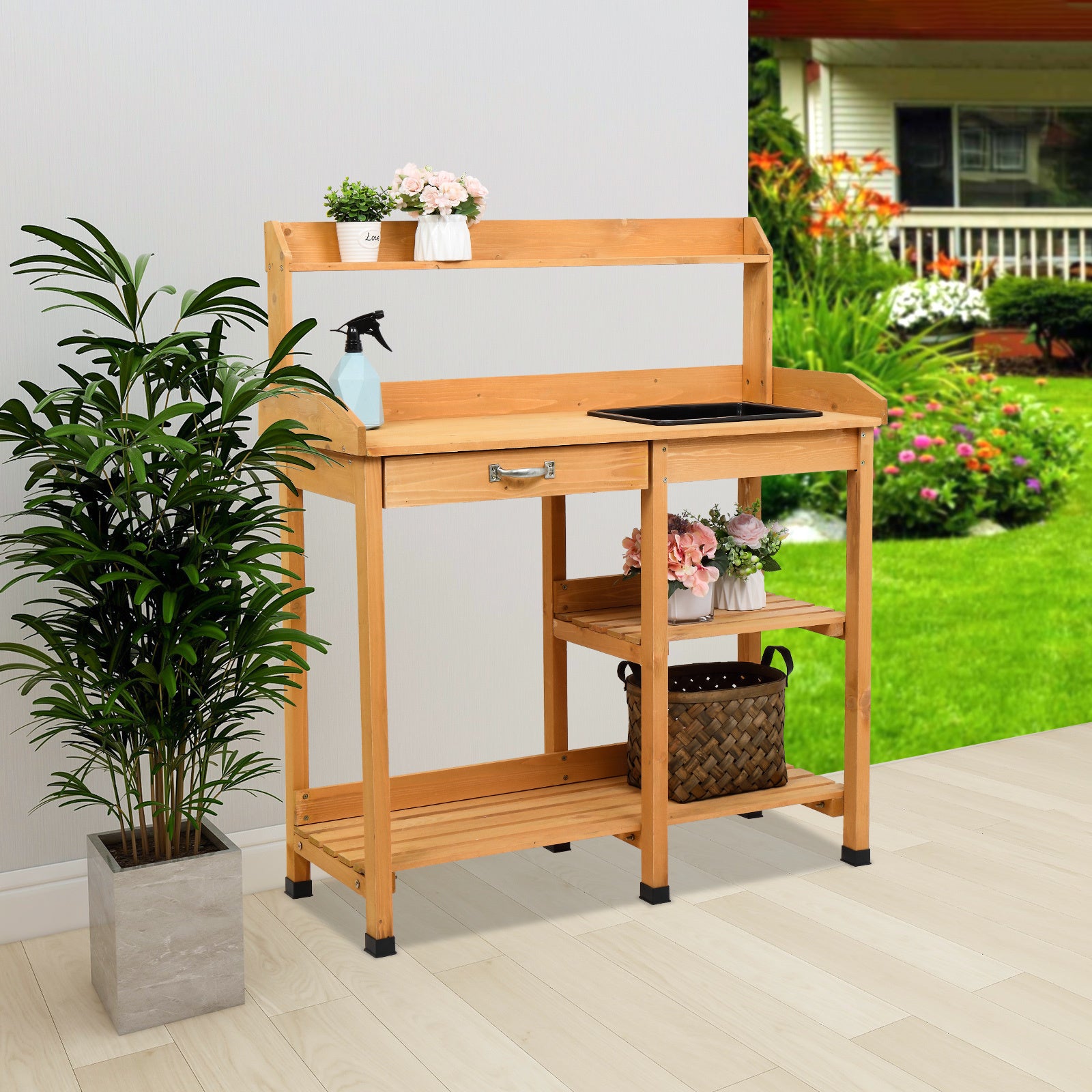 Garden Workbench With Drawers And Sink YJ