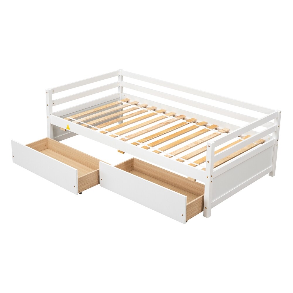 Twin Size Upholstered Daybed w/ Drawers Storage Platform Bed Frame for Kids  Teens  Girls  Boys  Easy Assembly/Space Saving