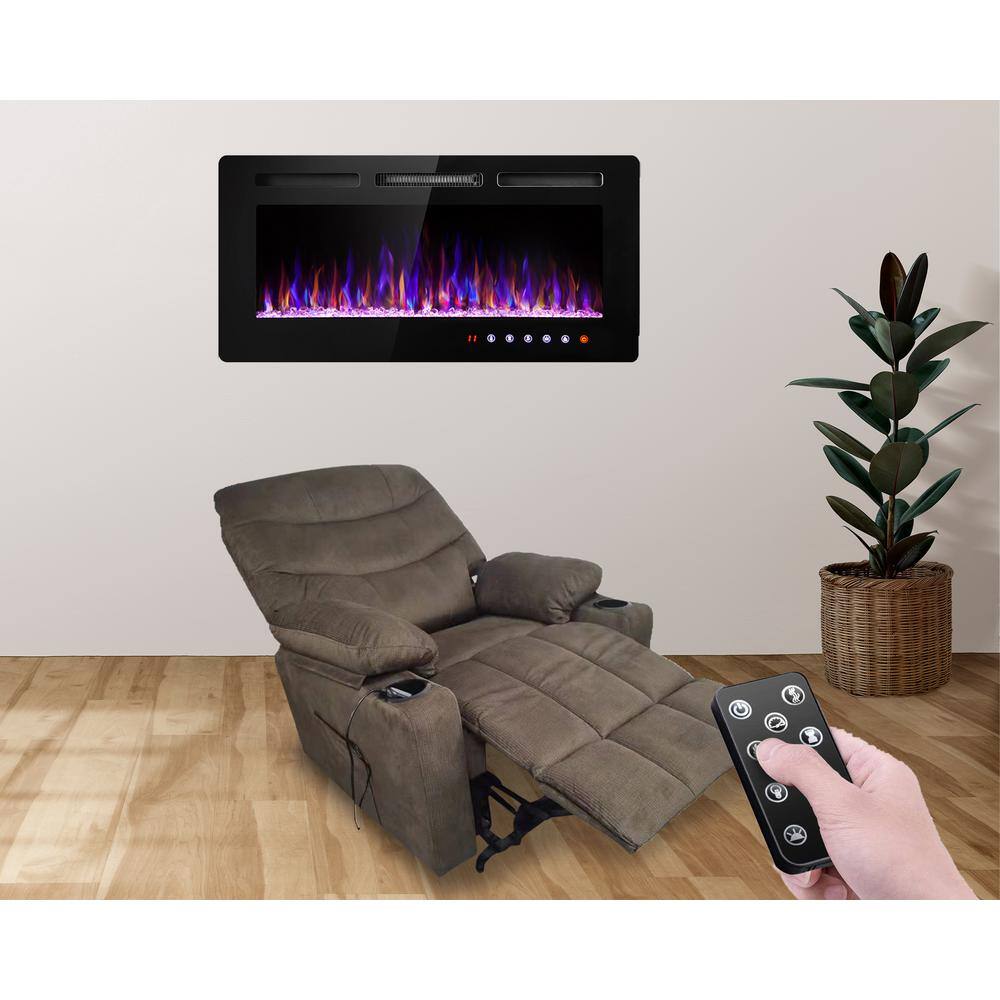 36 in. Wall Mounted and Built-in Thermostatic Electric Fireplace Plug Black CUU-tmy-BL36