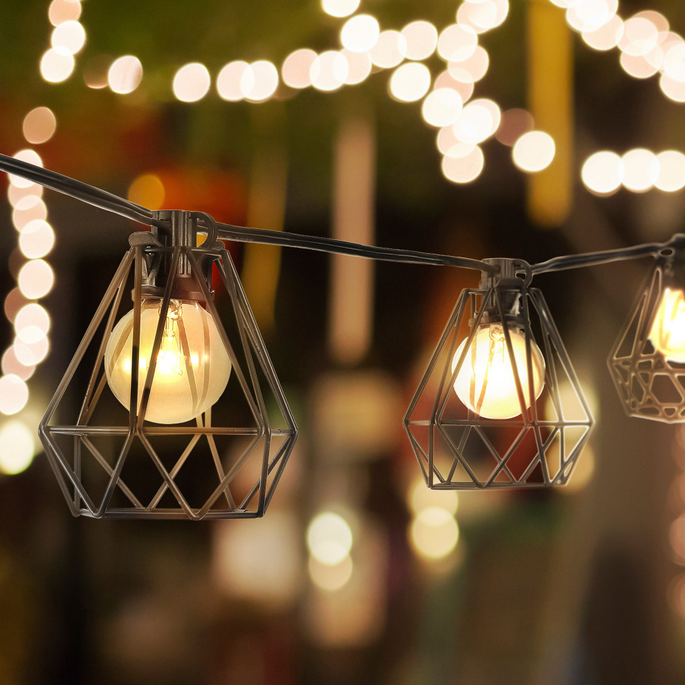 10 Light Indoor/Outdoor 10  x27Contemporary G40 String Lights  Black   Contemporary   Outdoor Rope And String Lights   by JONATHAN Y  Houzz