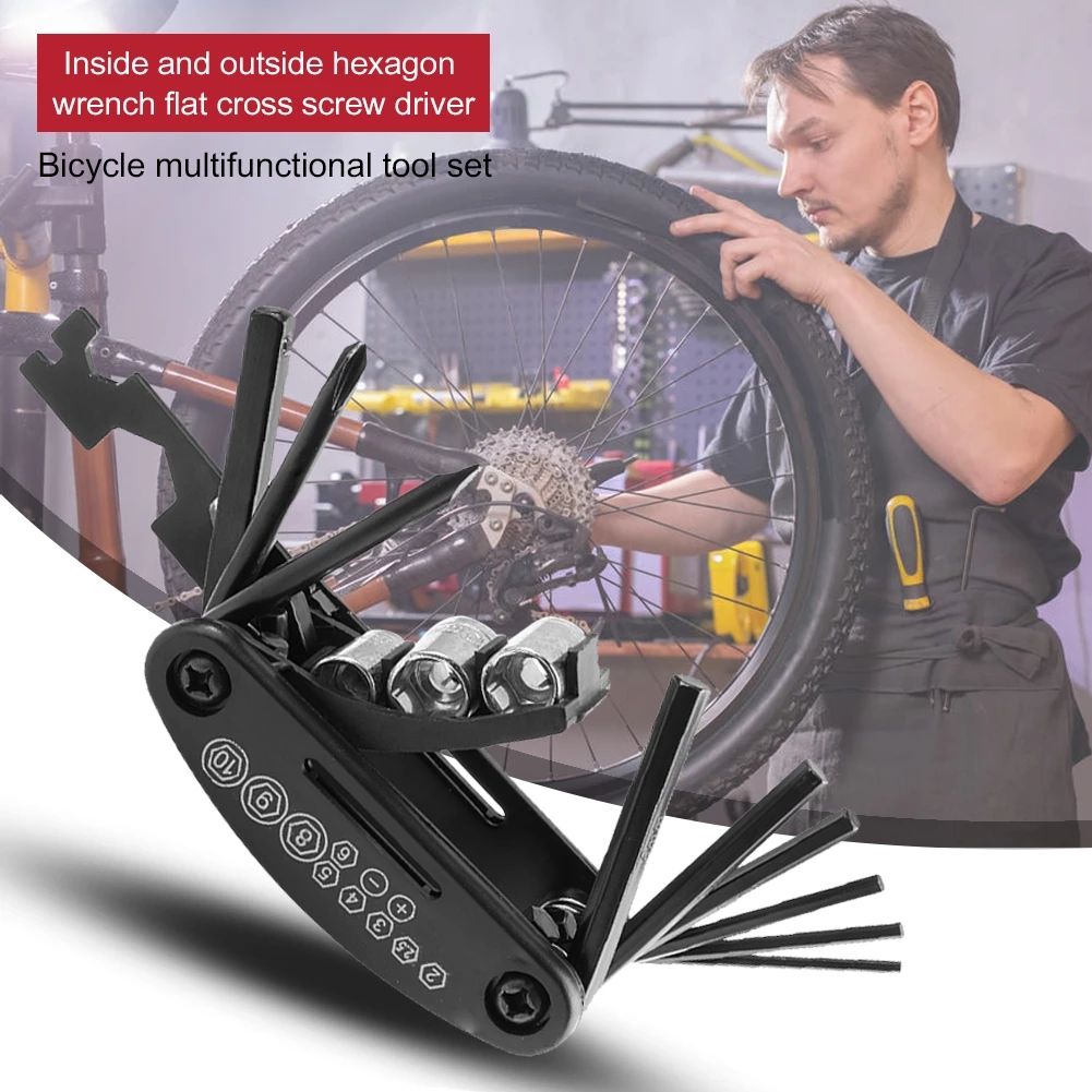 Multifunctional 16 in 1 Bicycle Repair Tools Kit Mountain Bike Folding Multitool