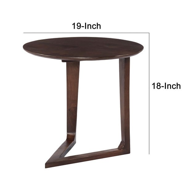 Mango Wood Round Side Table with and Cantilever Base， Brown - 19 L X 38 W X 18 H