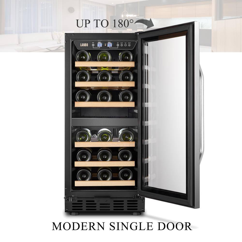 LANBO 15 in. 28 Bottle Stainless Steel Dual Zone Wine Refrigerator LW28D