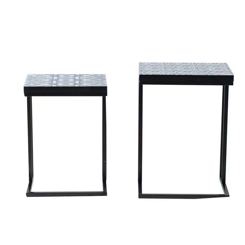 Set of 2 White and Blue Silhouette Accent Side Tables 24.5