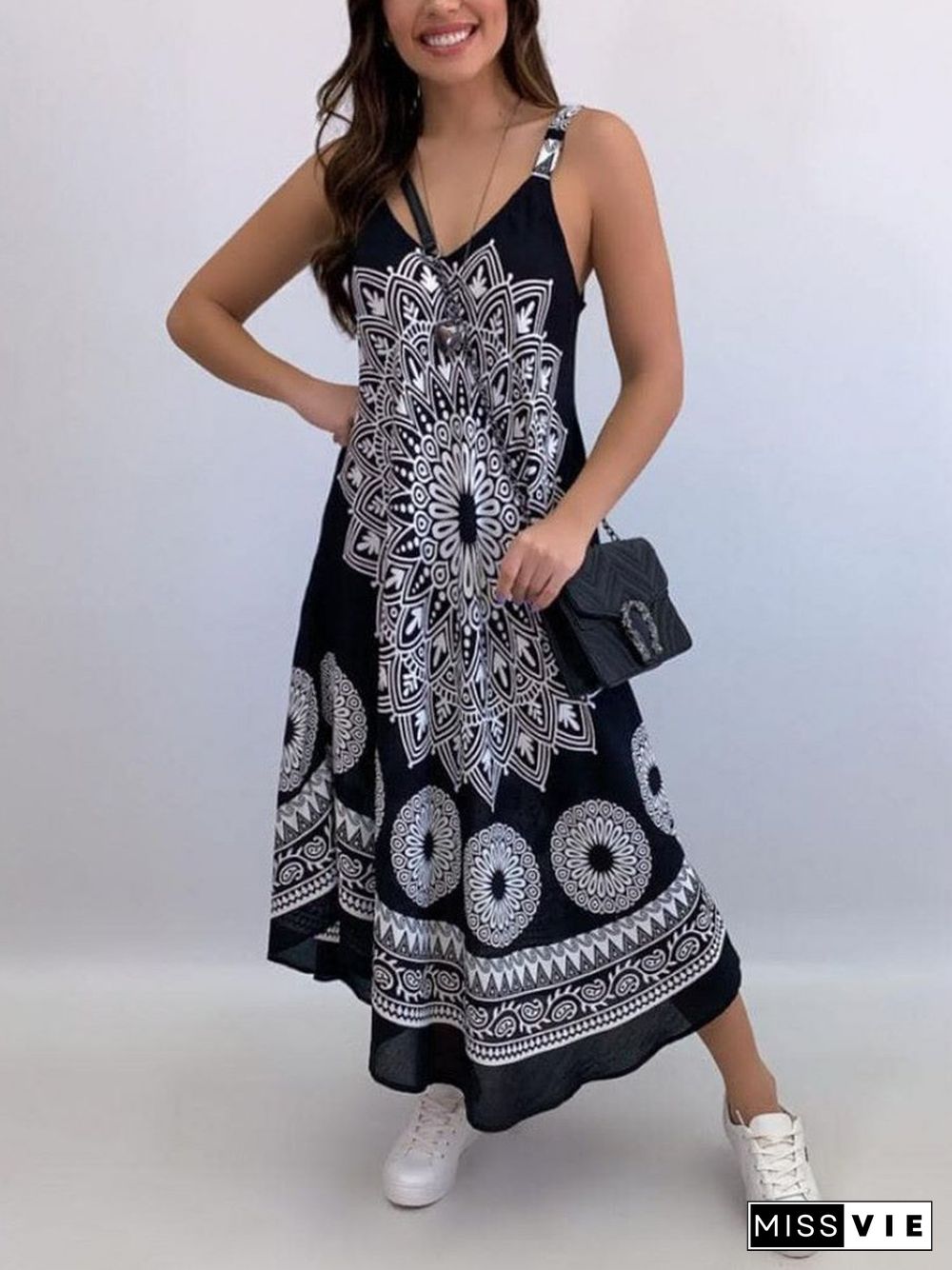 Boho Mandala Print Wide Strap Dress P10321