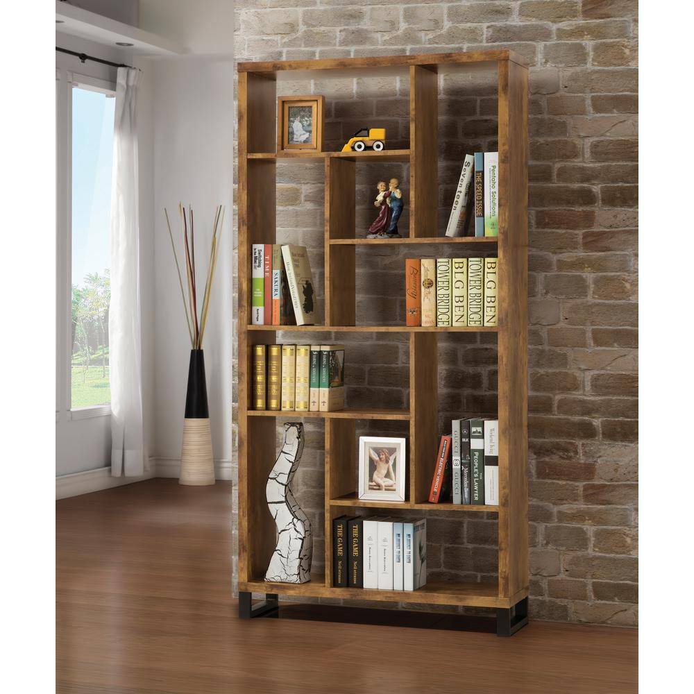 Coaster Home Furnishings 70.75 in. Antique Nutmeg Wood 10-shelf Etagere Bookcase with Open Back 801236