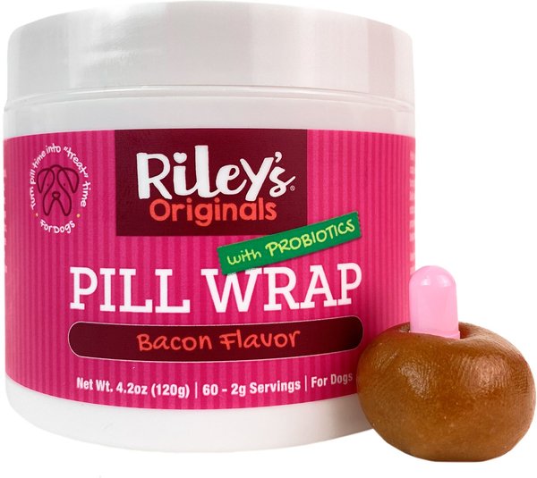 Riley's Originals Delicious Bacon Flavored Pill Wrap Dog Treat， 4.2-oz jar