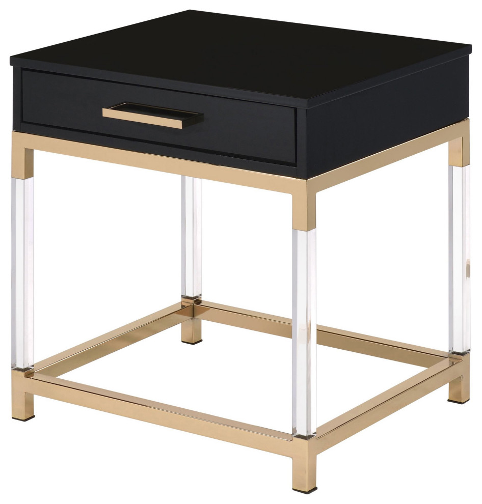 Contemporary End Table  Golden Frame With Acrylic Accents  ampSingle Drawer  Black   Contemporary   Side Tables And End Tables   by Decor Love  Houzz