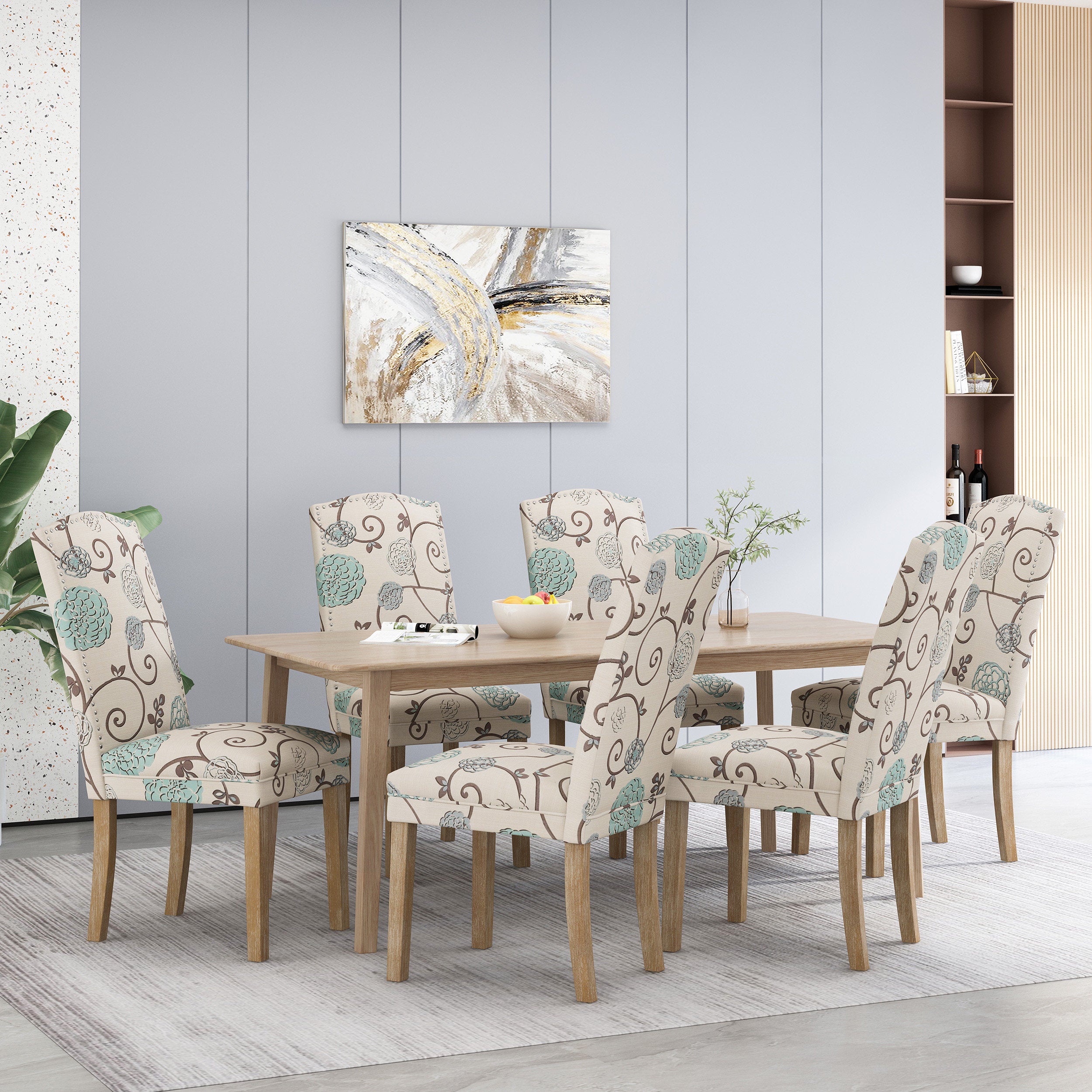 Geromin Contemporary Fabric Dining Chairs with Nailhead Trim, Set of 6