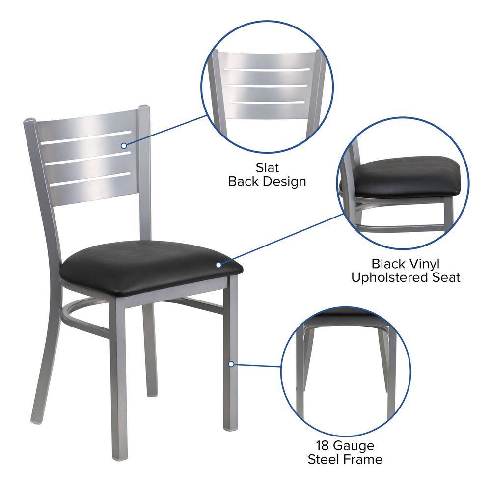 Flash Furniture Hercules Series Silver Slat Back Metal Restaurant Chair with Black Vinyl Seat XUDG60401BKV