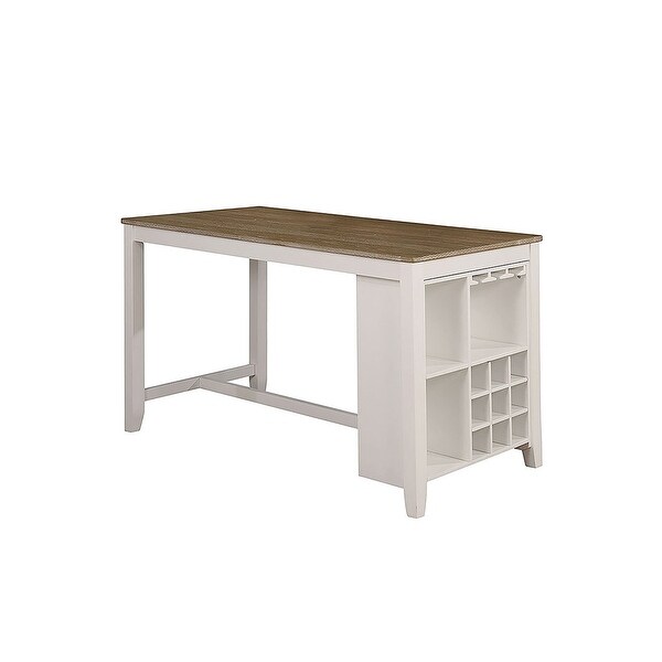 White and Light Oak Counter Height Table with Storage Shelf Base - White/ Light Oak