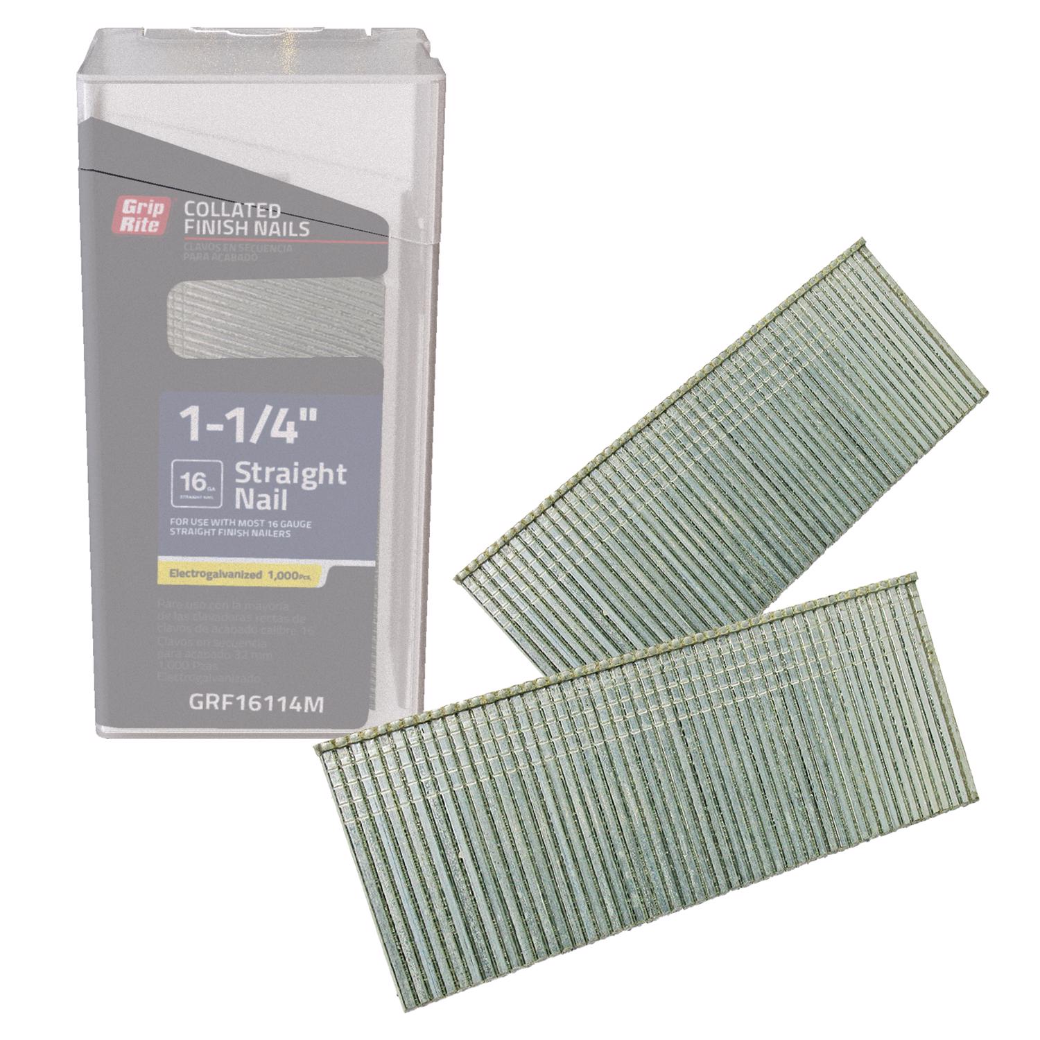 Grip-Rite 1-1/4 in. 16 Ga. Straight Strip Electro Galvanized Finish Nails 1000 pk