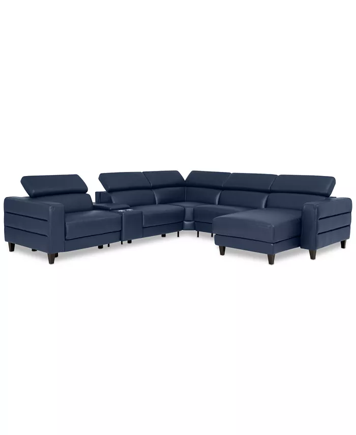 Furniture Silvanah 6-Pc. Leather Sectional with Storage Chaise and 2 Power Recliners and Console