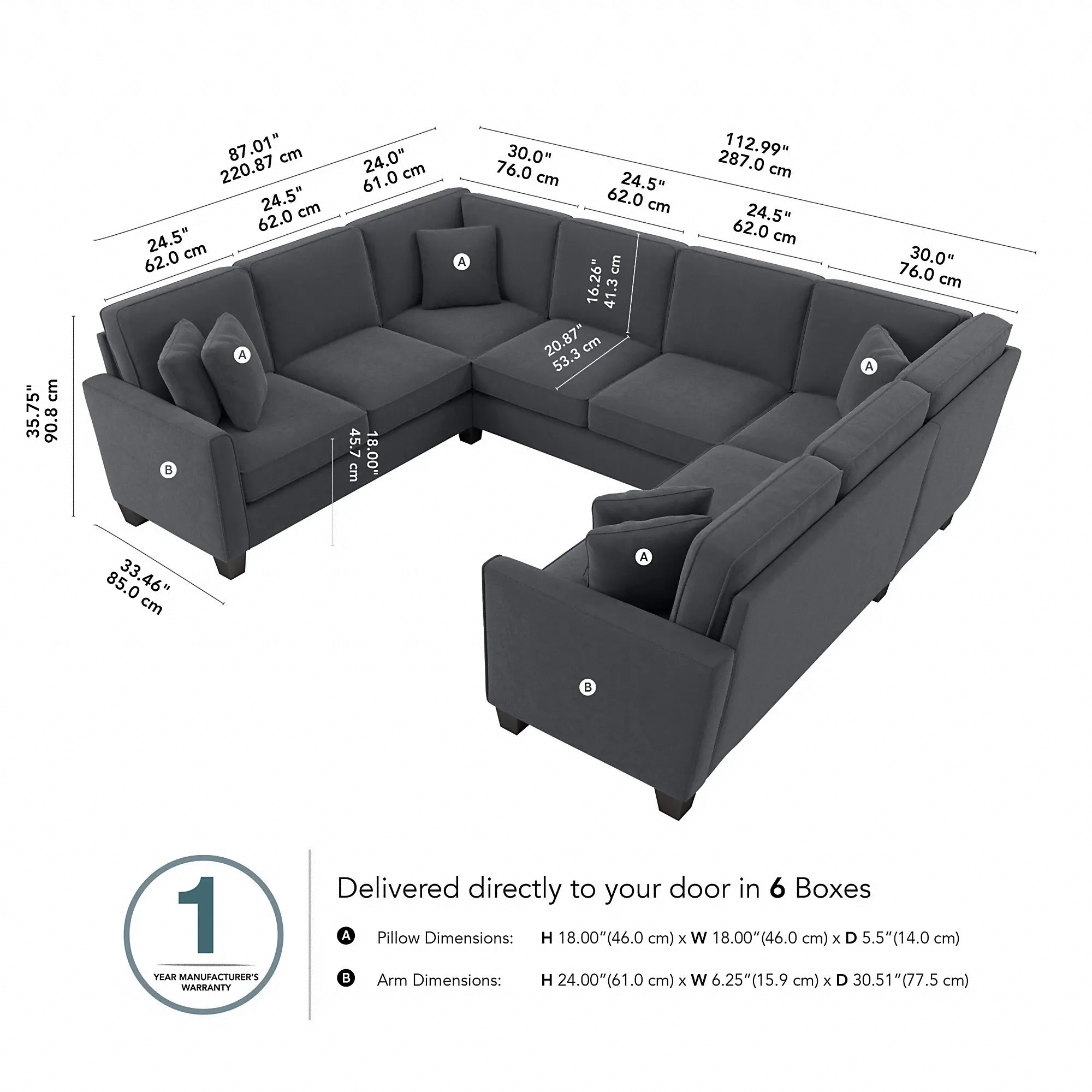 Flare Dark Gray Microsuede U Shaped Sectional - Bush Furniture