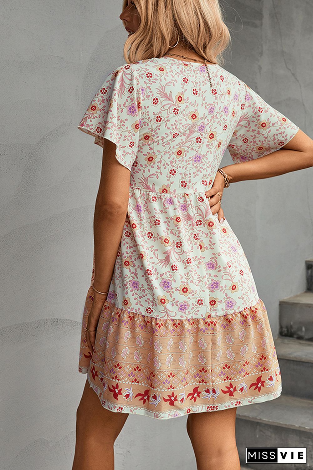 Floral Print Short Sleeve Loose Dress Wholesale