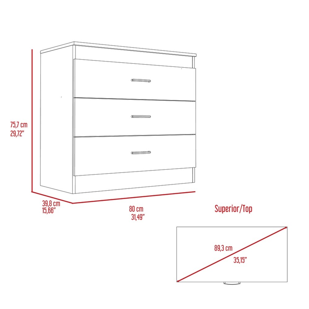 Minimalist Style 3 Drawer Rectangle Dresser  Modern Storage Organizer Dresser  Accent Chests of Drawers for Living Room Bedroom