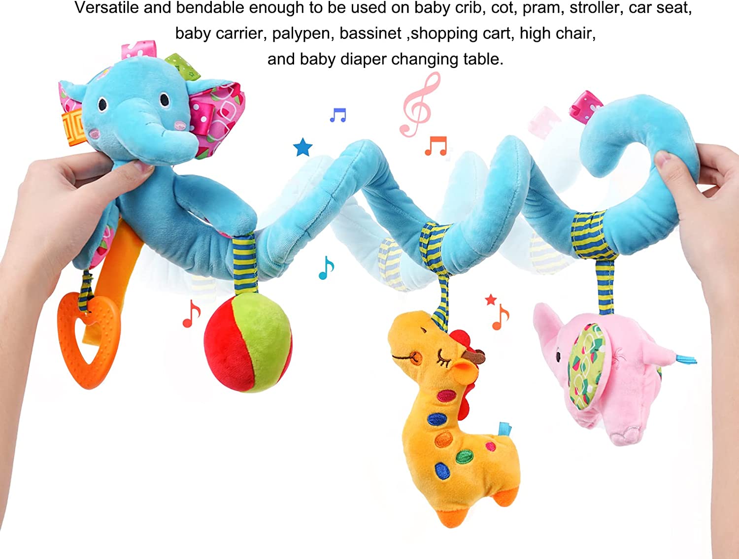 Car Seat Newborn Toys， Infant Baby Stroller Toy 0-12 Months， Hanging Plush Rattles Crib Toys for 3 6 9 Babies Boys Girls Enfants(Blue Elephant)