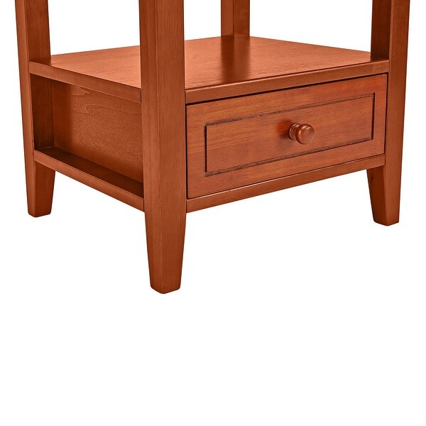 20 Inch Handcrafted Rubberwood Side End Table with an Open Bottom Shelf and A Gliding Bottom Drawer for Living Room