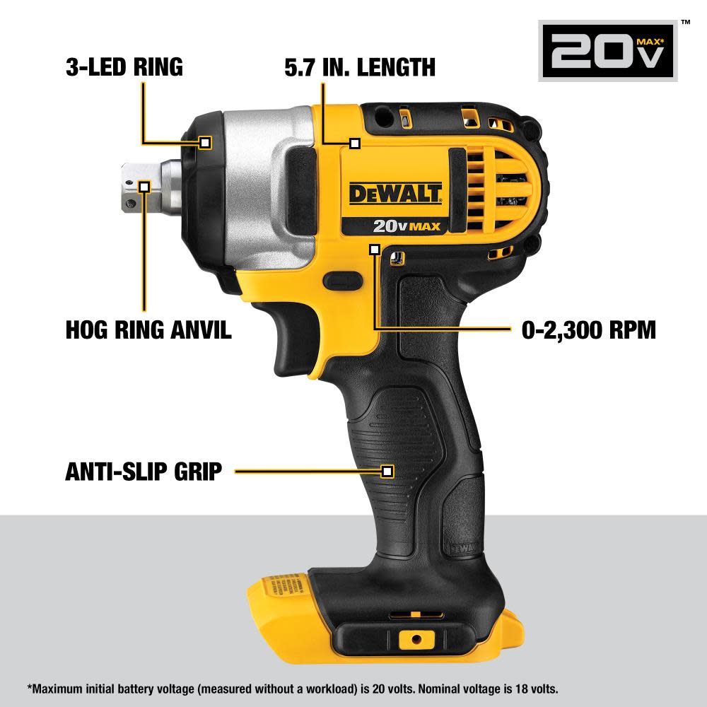 DEWALT 20V MAX 1/2 Impact Wrench with Compact 4Ah Battery Starter Kit Bundle ;