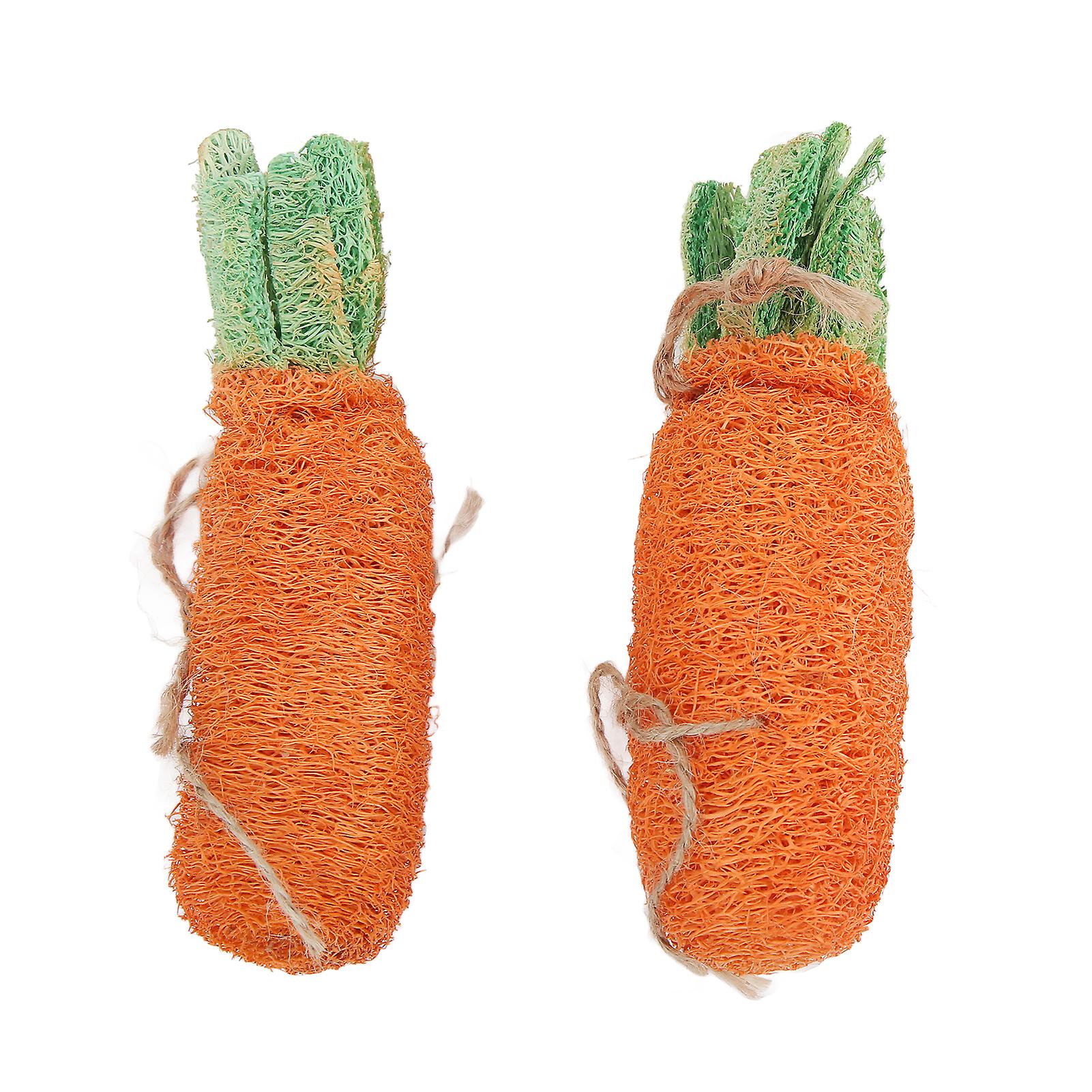 2pcs Rabbit Carrot Chew Toy Teeth Cleaning Loofah Rabbit Toys With Lanyard For Rabbit Hamster