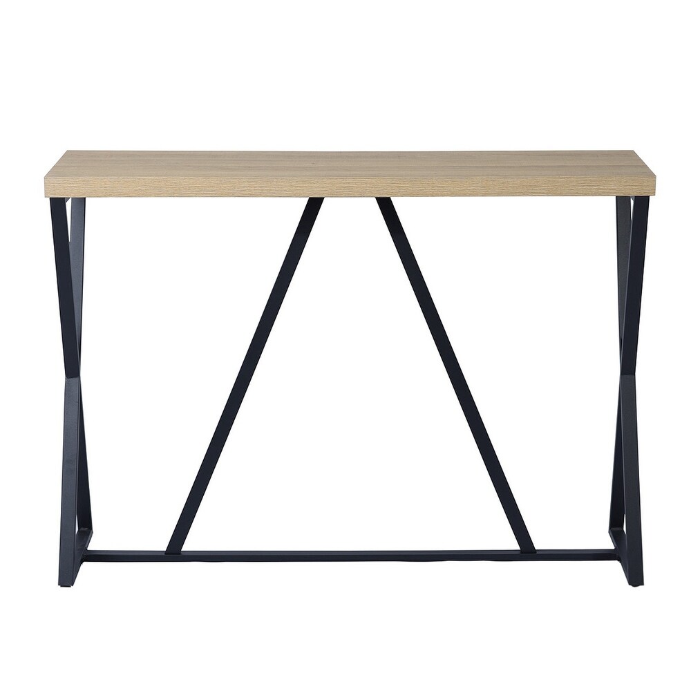 47.2'' Sofa TableWood Rectangle Console Table with Metal Frame   Oak   Black