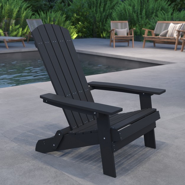 Merrick Lane Poly Resin Folding Adirondack Lounge Chair All weather Indoor outdoor Patio Chair