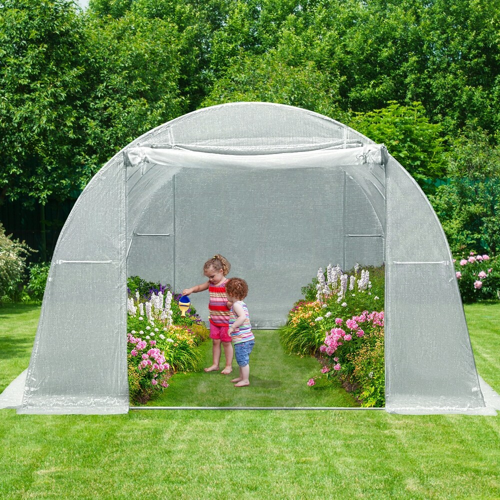 Aoodor Patio Greenhouse Heavy Duty Frame Portable Hot House with 1 Zippered Screen Doors