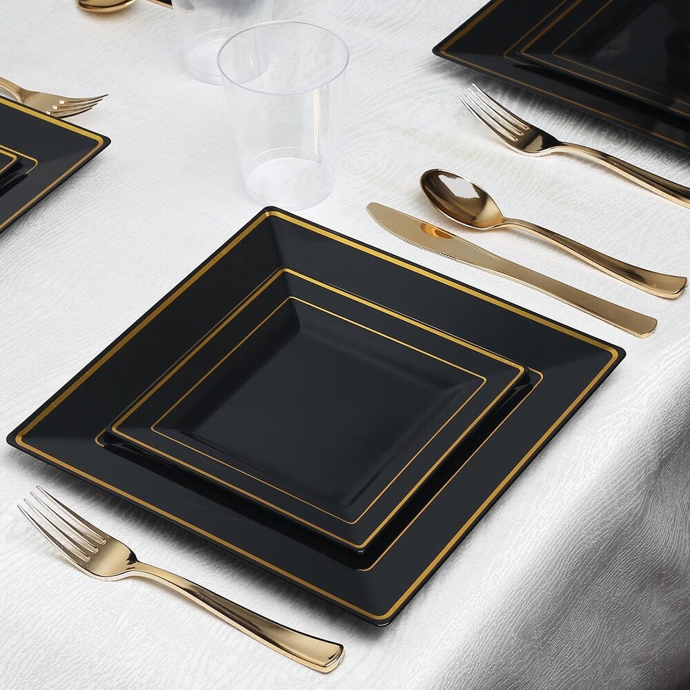 Square Shiny Edge Rim Disposable Plastic Plate Packs   Party Supplies