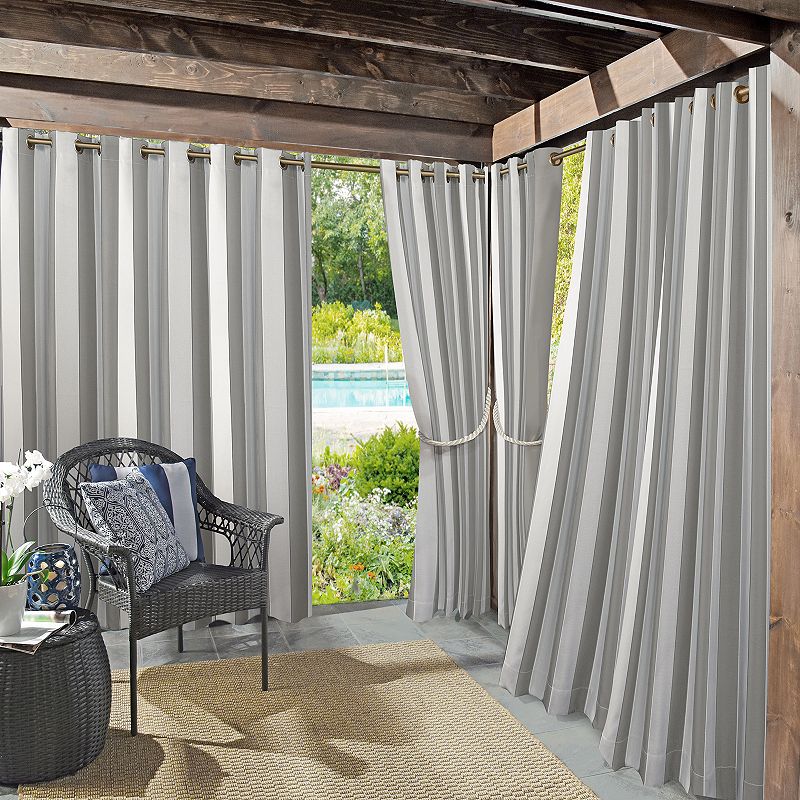 Sun Zero Valencia Indoor/Outdoor Fade Resistant Cabana Stripe Grommet Curtain Panel