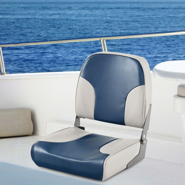 Costway 2 piece Folding Boat Seat Set With Sponge Padding amp Aluminum Hinges Low Back Blue