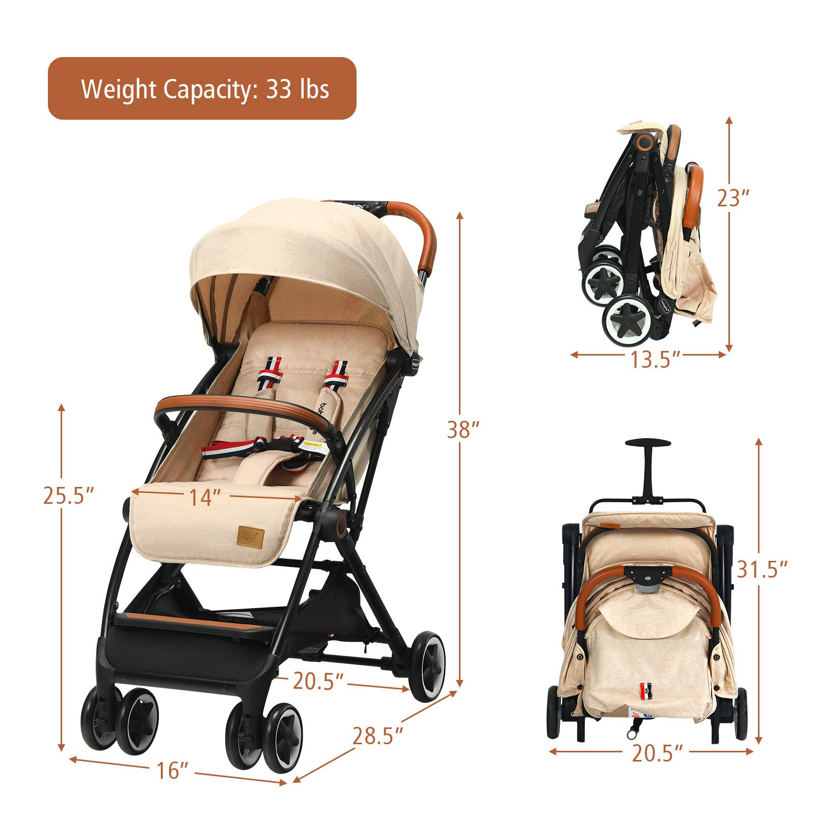 BABY JOY Lightweight Baby Stroller, Compact Toddler Travel Stroller for Airplane