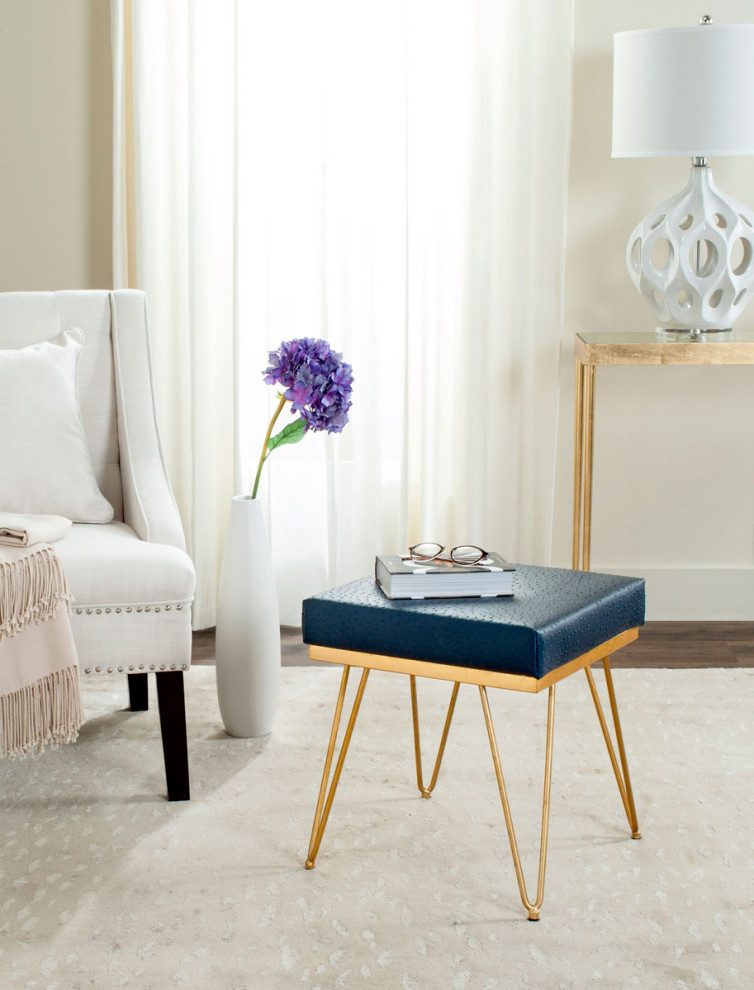 Nina Faux Ostrich Square Bench Navy   Midcentury   Footstools And Ottomans   by V.S.D Furniture  Houzz