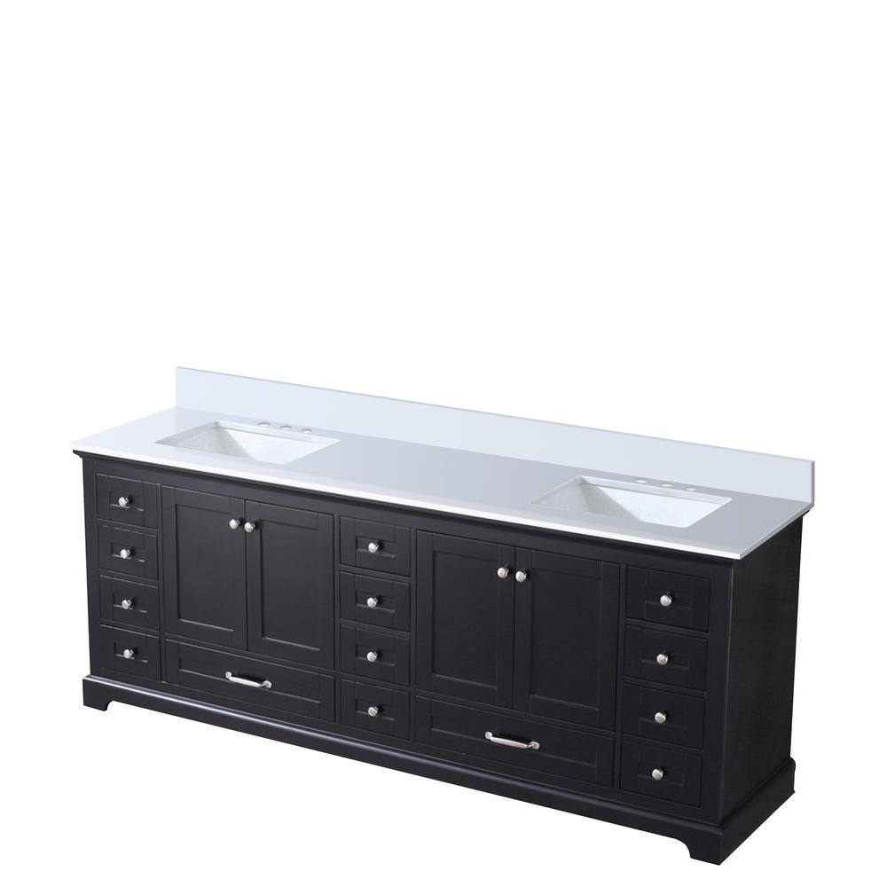 Lexora Dukes 84 in. W x 22 in. D Espresso Double Bath Vanity and White Quartz Top LD342284DGWQ000